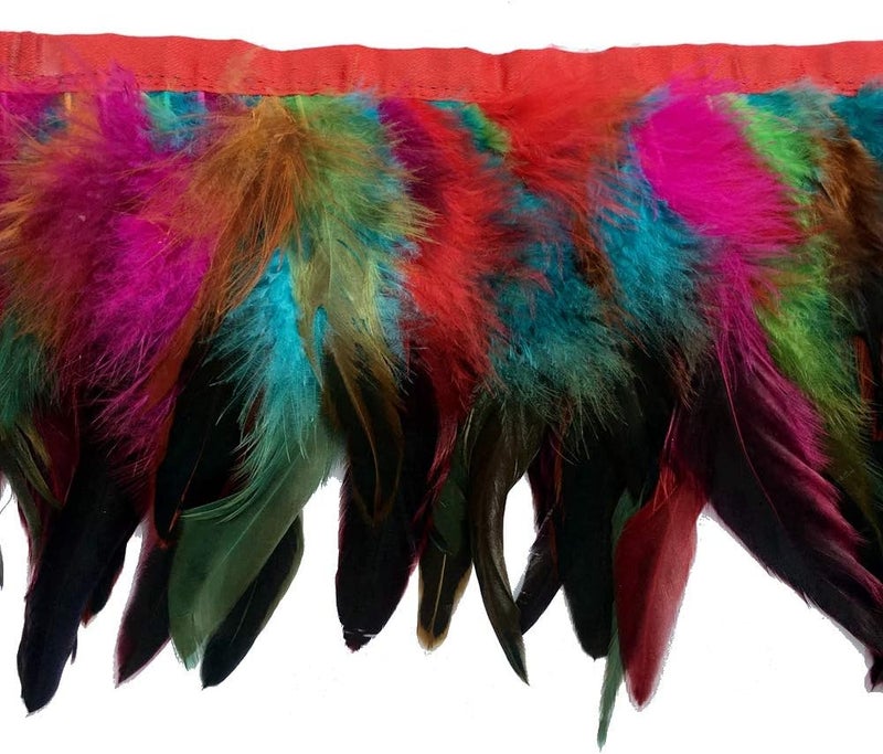 Sowder Rooster Hackle Feather Fringe Trim 5-7" in Width Pack of 5 Yards (Colorful) - Image 1